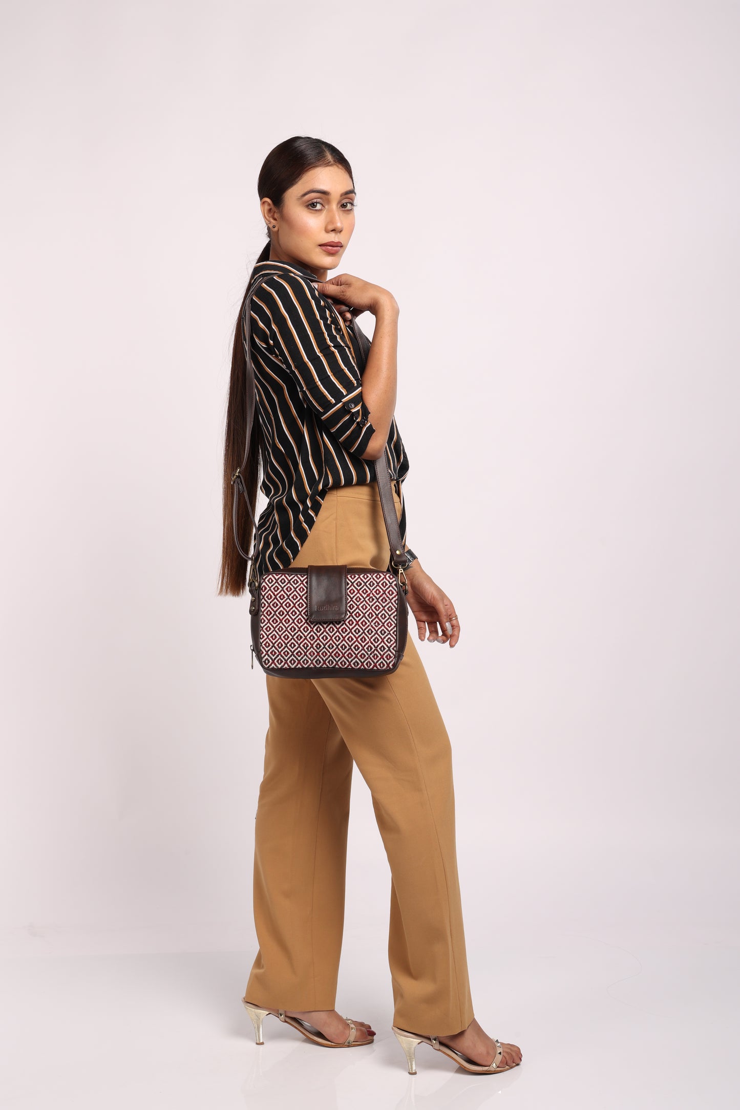 ESLY's Exquisite Brown Rhombus print Crossbody Shoulder Bag