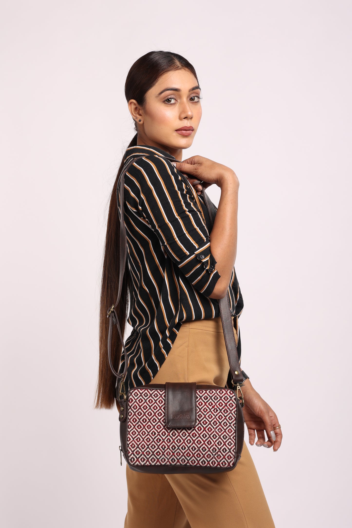 ESLY's Exquisite Brown Rhombus print Crossbody Shoulder Bag