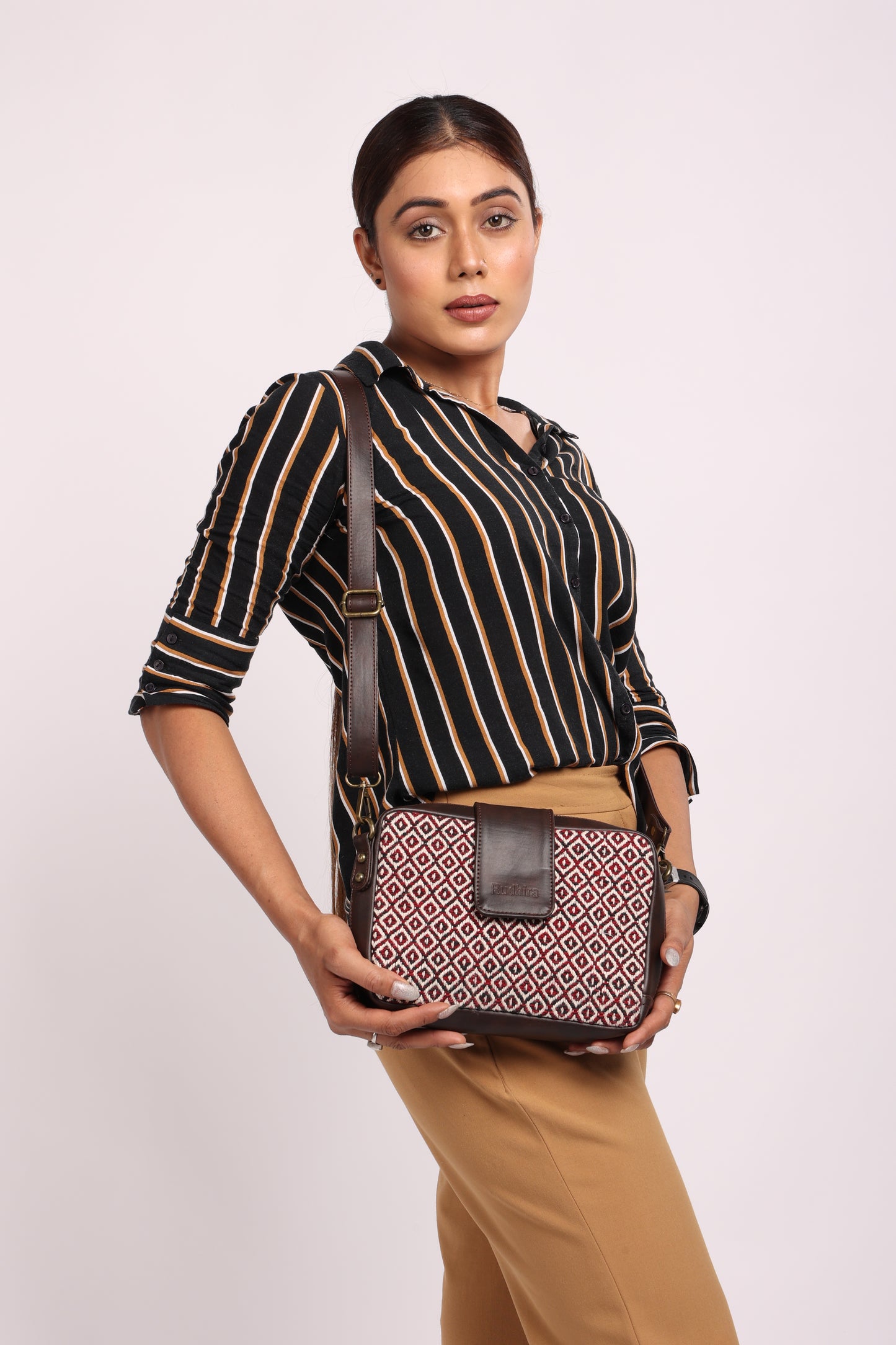 ESLY's Exquisite Brown Rhombus print Crossbody Shoulder Bag