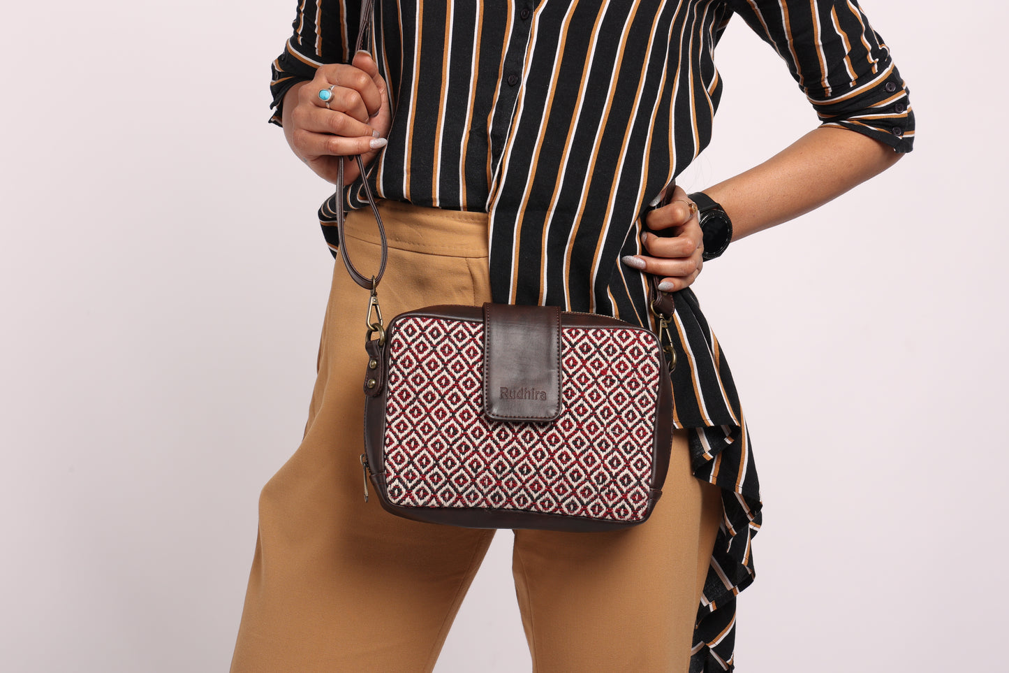 ESLY's Exquisite Brown Rhombus print Crossbody Shoulder Bag