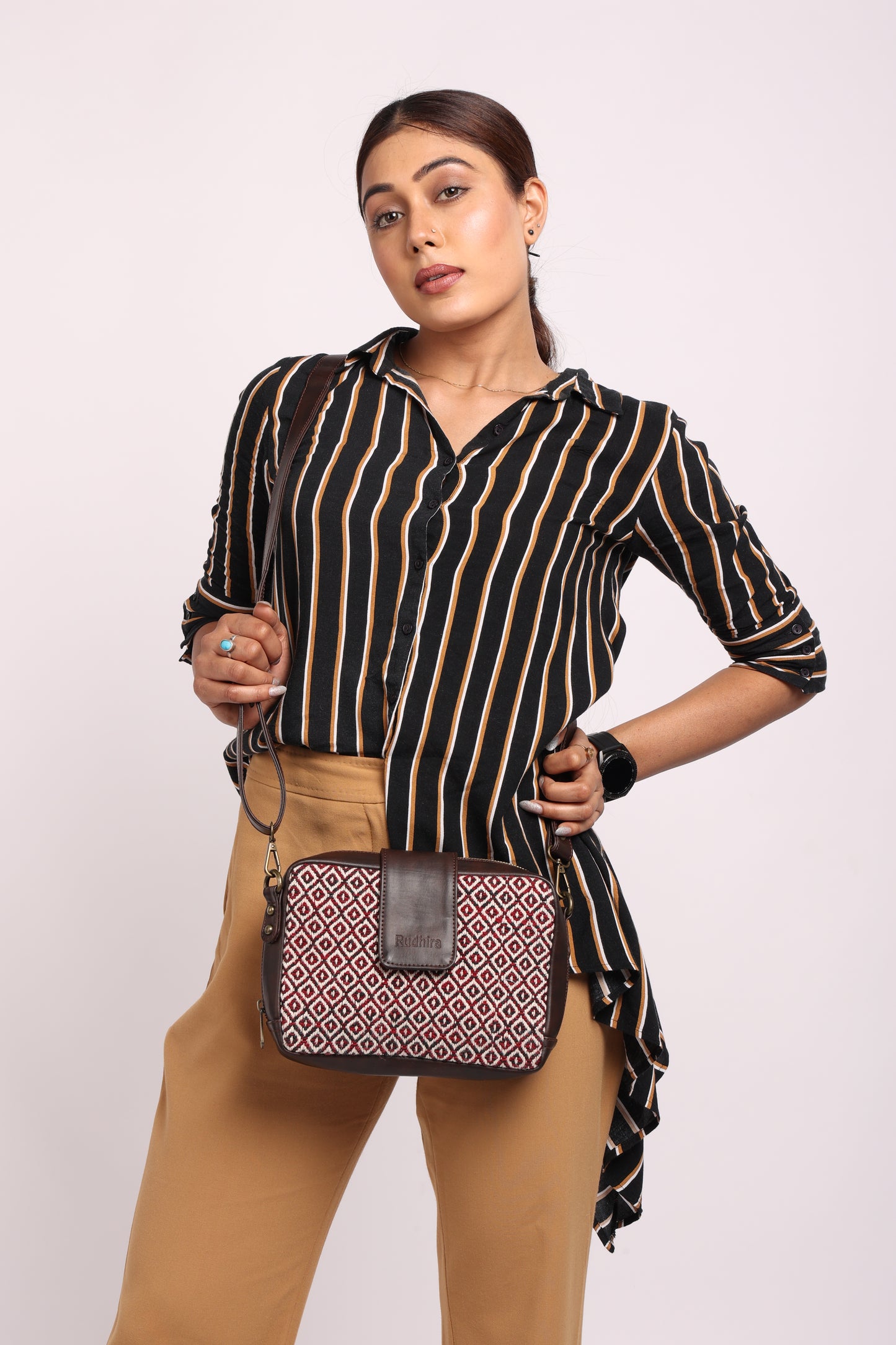 ESLY's Exquisite Brown Rhombus print Crossbody Shoulder Bag