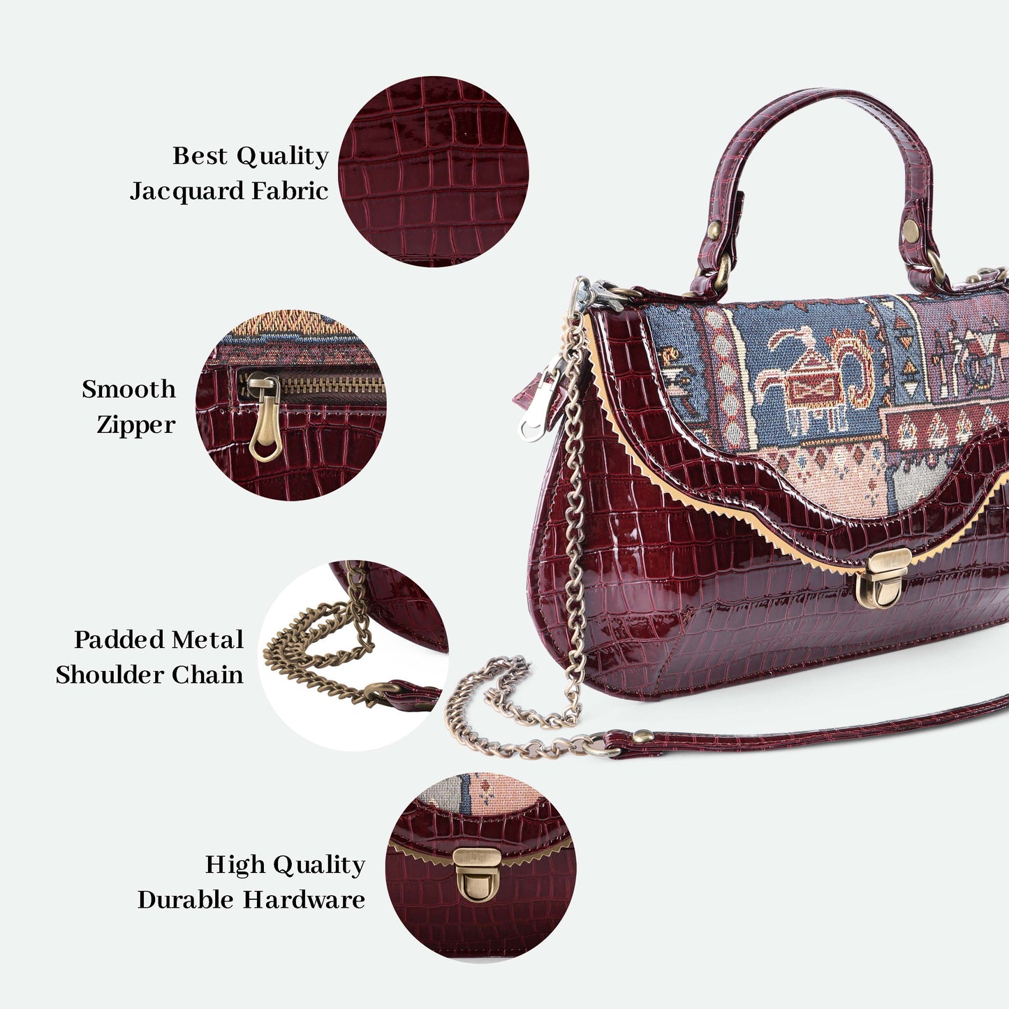 Esly's Maroon Croco Chic: The Unique and Vintage-Inspired Crossbody Bag