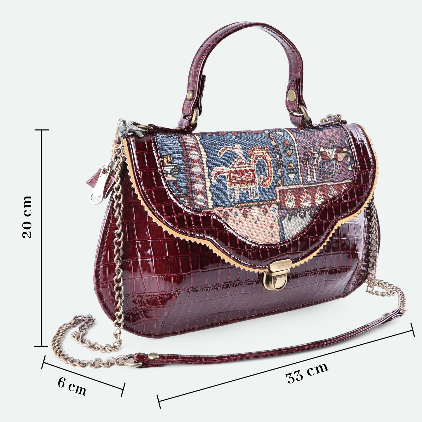 Esly's Maroon Croco Chic: The Unique and Vintage-Inspired Crossbody Bag