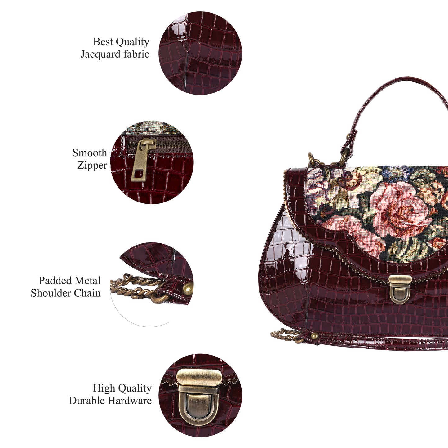 Esly's Brown Croco Chic: The Unique and Vintage-Inspired Flora Design Crossbody Bag