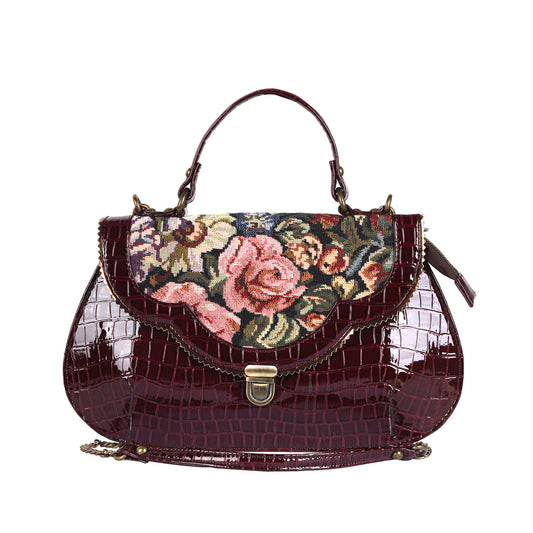 Esly's Brown Croco Chic: The Unique and Vintage-Inspired Flora Design Crossbody Bag