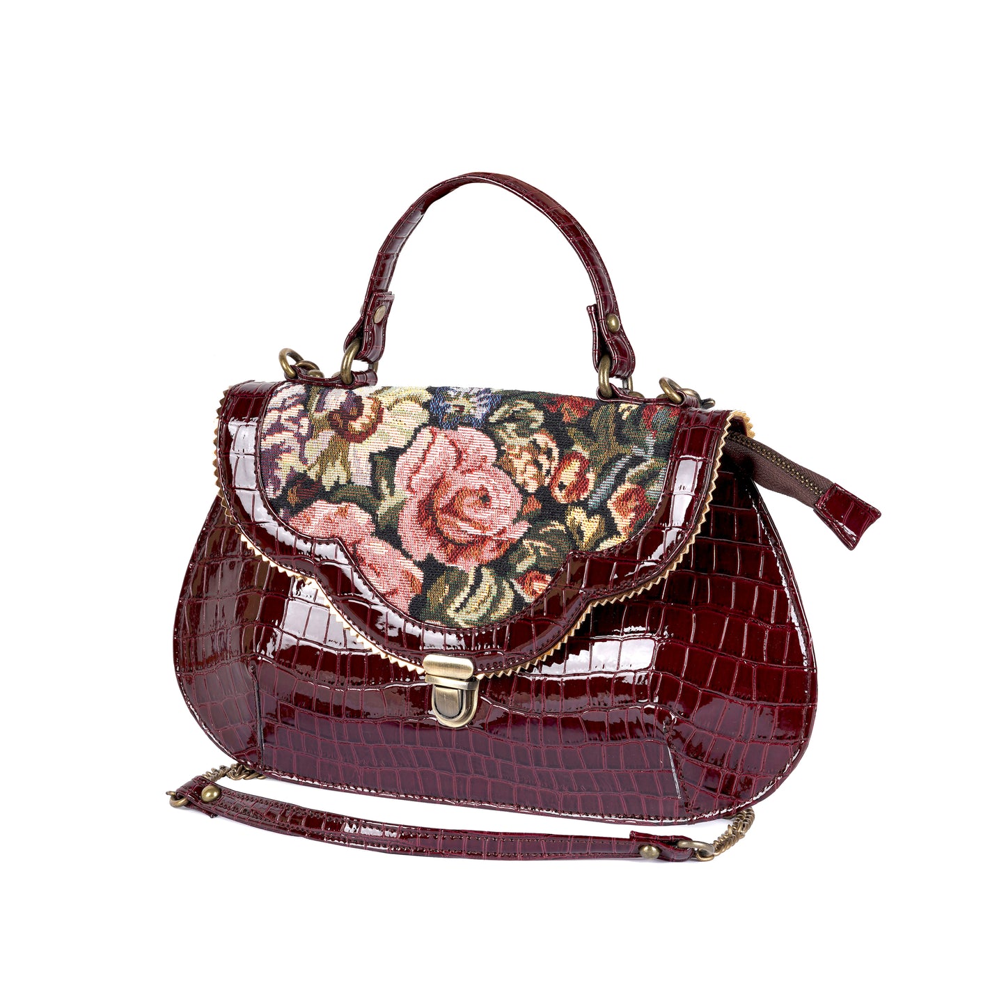 Esly's Brown Croco Chic: The Unique and Vintage-Inspired Flora Design Crossbody Bag