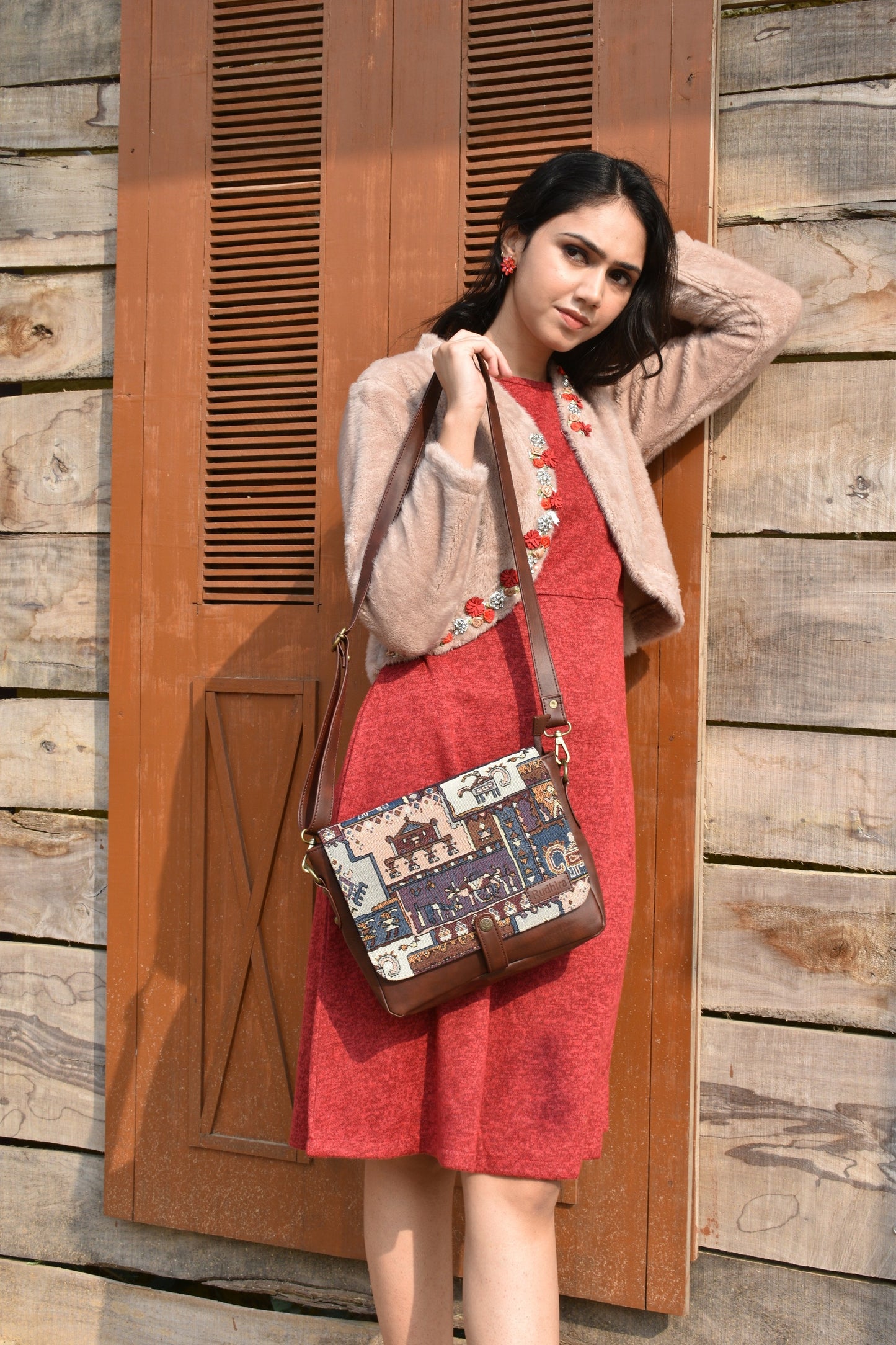 Esly Turkish Kilim Patch Crossbody Messenger bag