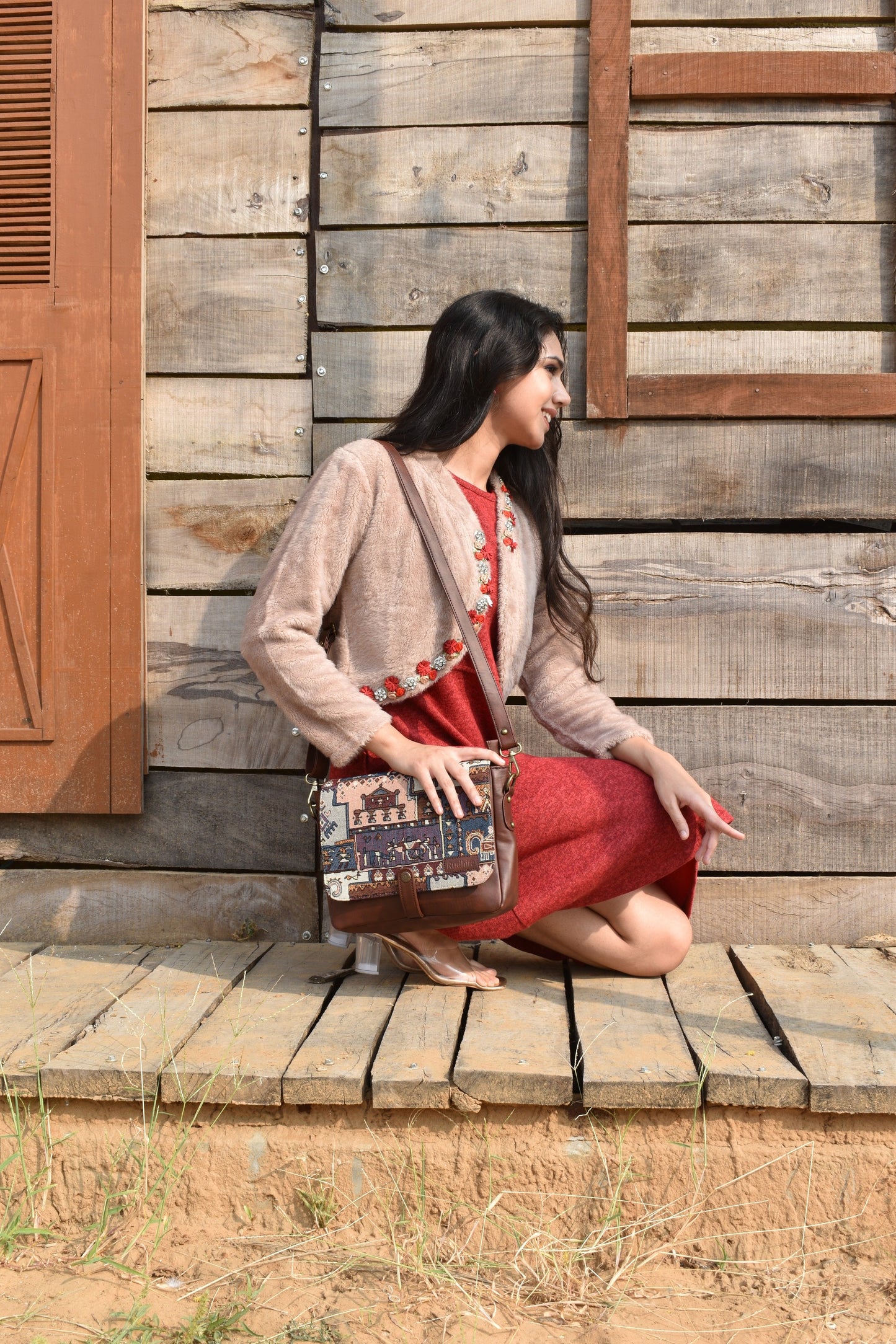 Esly Turkish Kilim Patch Crossbody Messenger bag