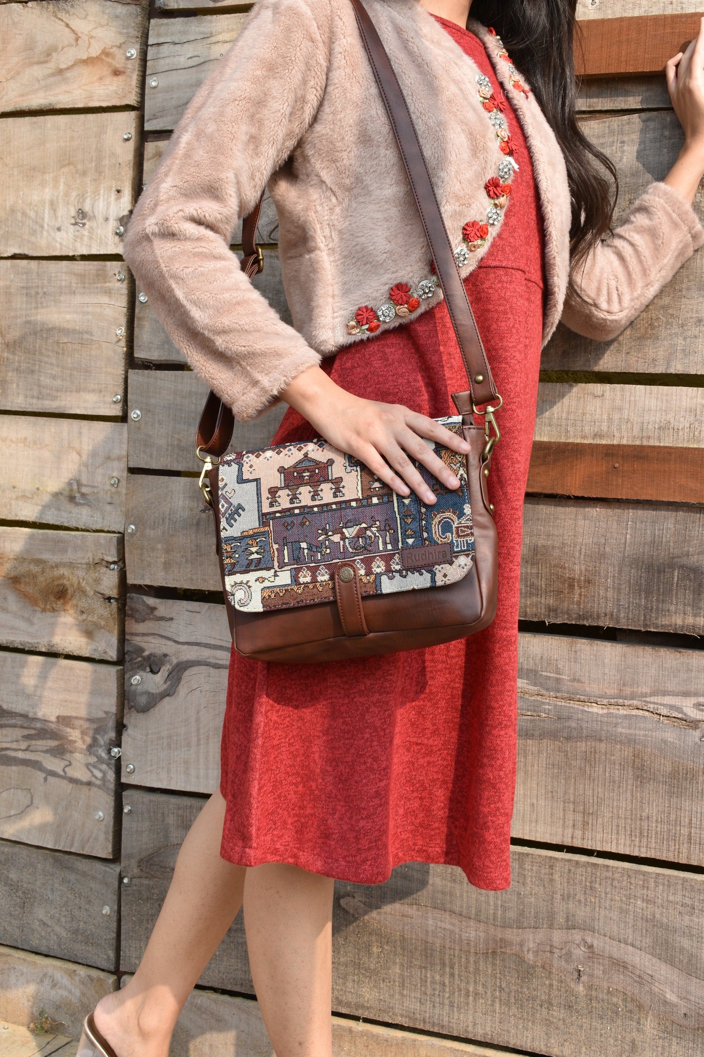 Esly Turkish Kilim Patch Crossbody Messenger bag